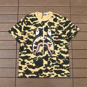 BAPE Camouflage Shark Mouth Logo T-Shirt - Yellow Short Sleeve